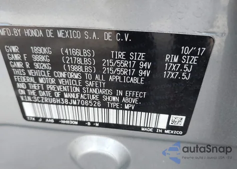 2018 Honda Hr-V Lx из США, поврежденный, VIN 3CZRU6H38JM706526